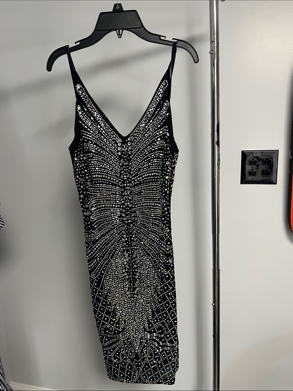 Fashion Nova Black Crystal-Studded Mini Slip Dress